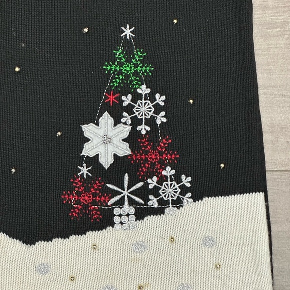 Women’s Holiday Christmas Trees Deer Large Sweater Button Front Vest Black EUC - Picture 5 of 7